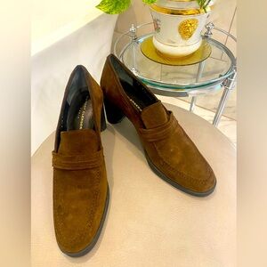 ROBERT CLERGERIE - Brown leather suede heeled loafers shoes 9.5B